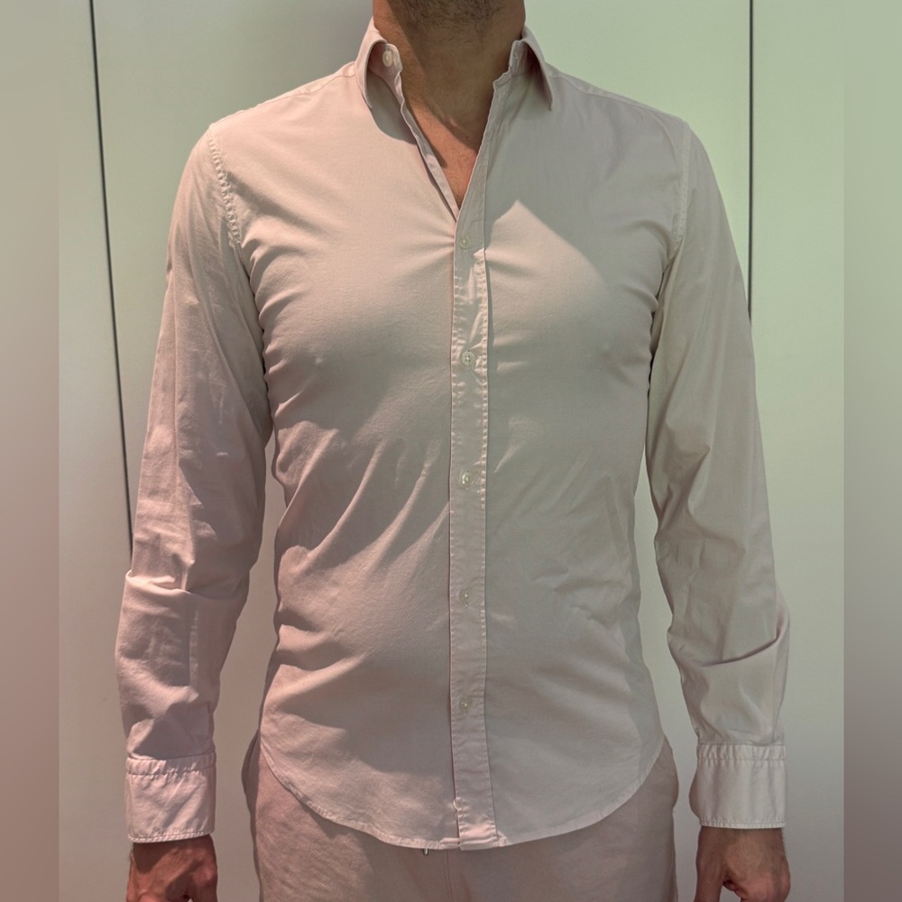 Z Zegna Men's Classic Cream light pink drop 8 fit button down Shirt cotton